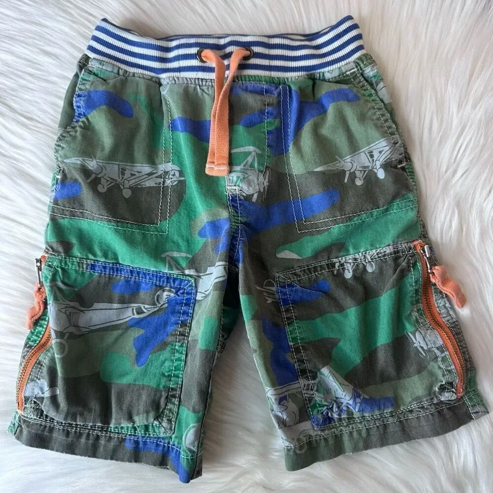 Mini Boden Green & Blue Plane Camo Shorts Size 3